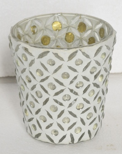 White Mosaic Glass Votive