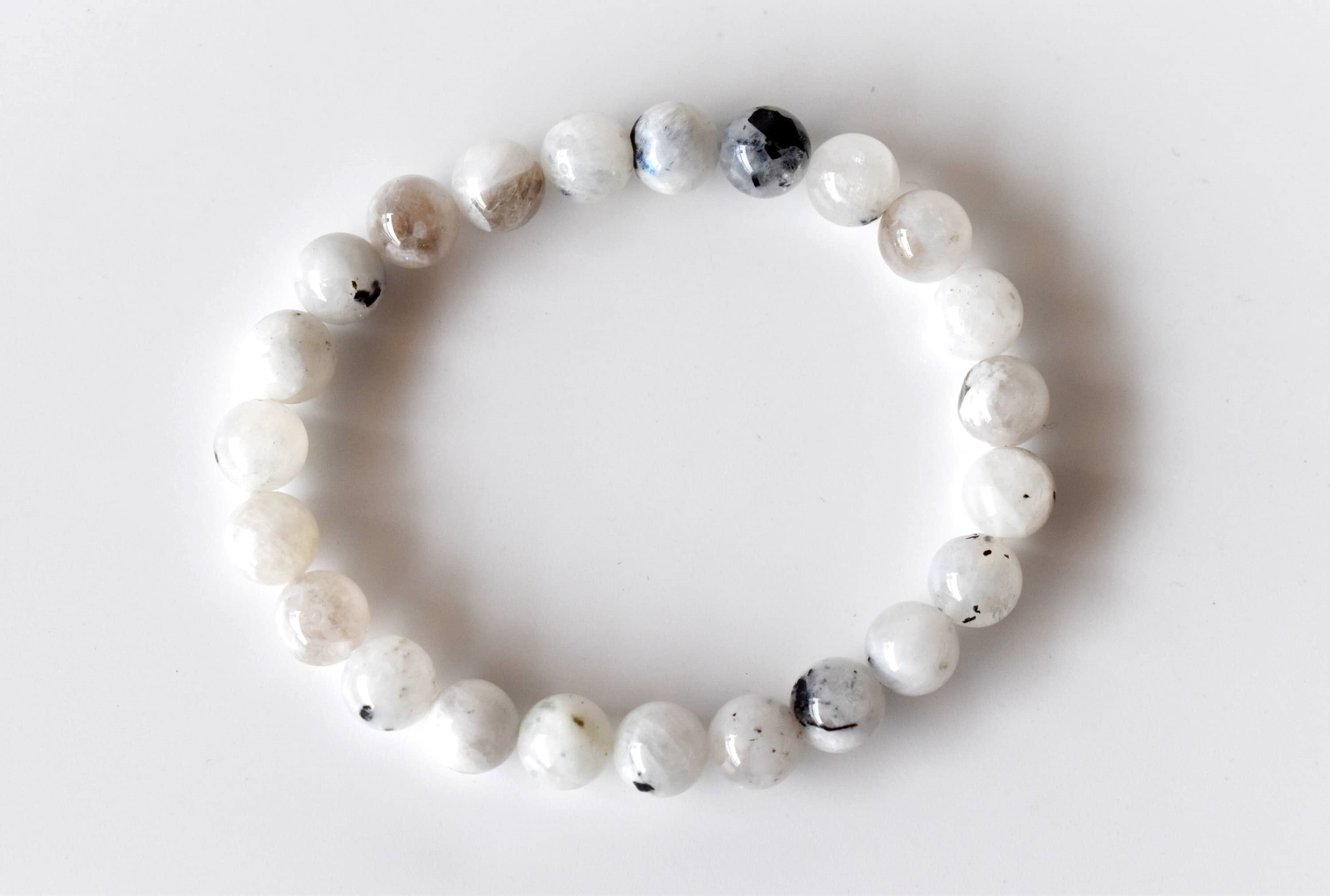 White Rainbow Moonstone Bracelet Crystal Beaded Bracelet