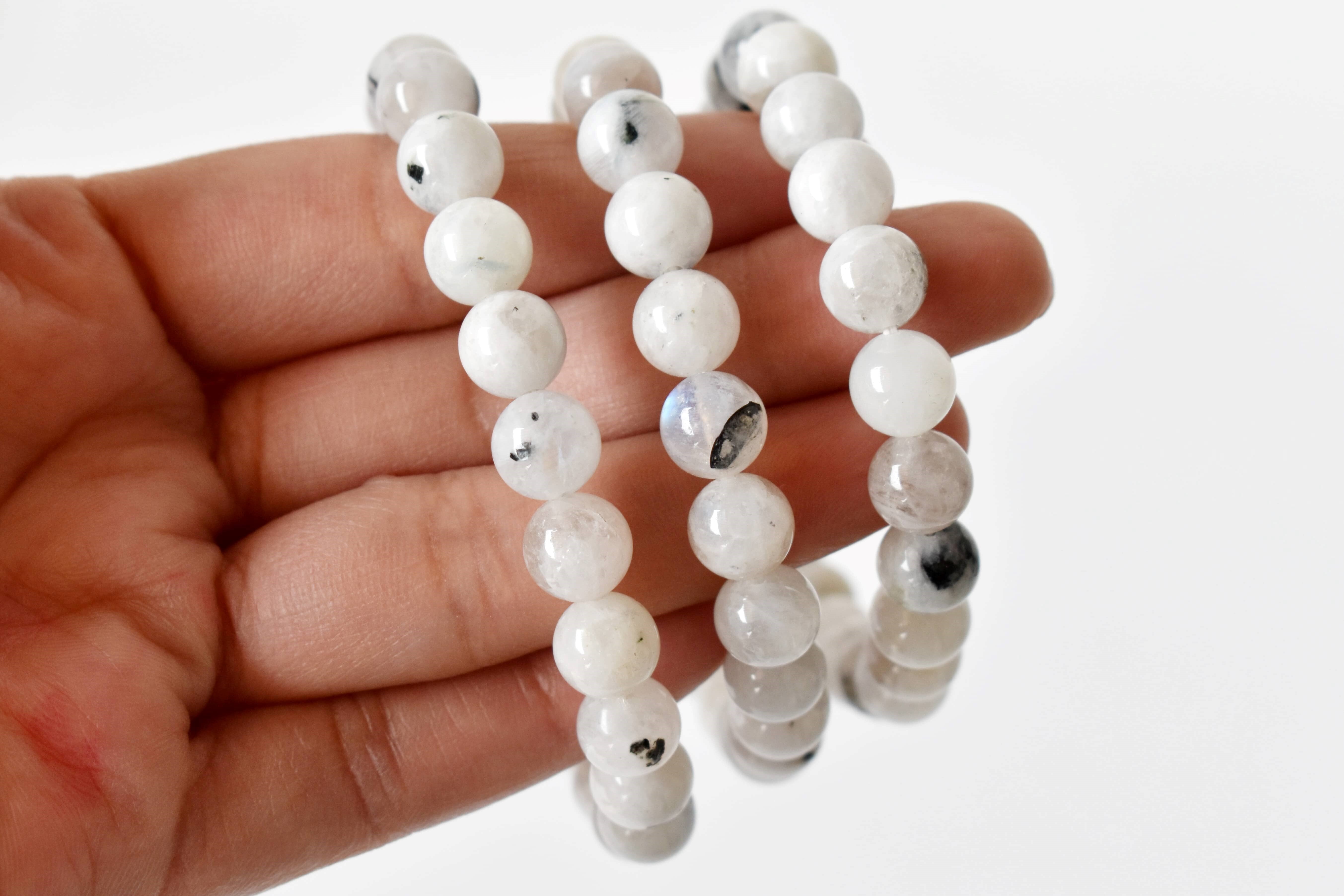 White Rainbow Moonstone Bracelet Crystal Beaded Bracelet