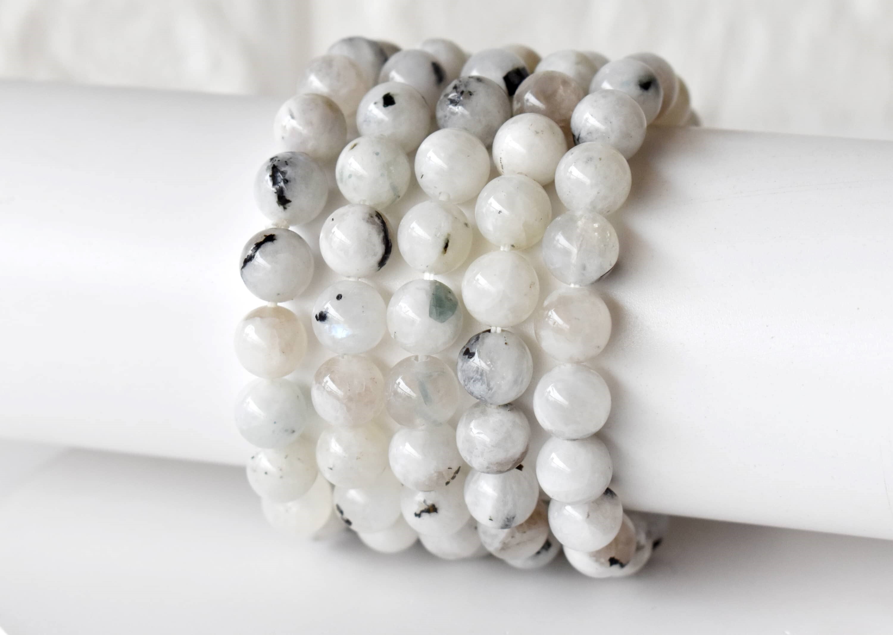 White Rainbow Moonstone Bracelet Crystal Beaded Bracelet