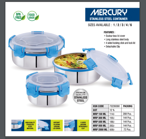 Mercury Virtue Homeware Stainless Steel Lunch Box Container - Color: Blue