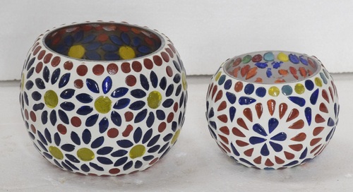 Set of 2 Mosaic Multicolor Glass Votive