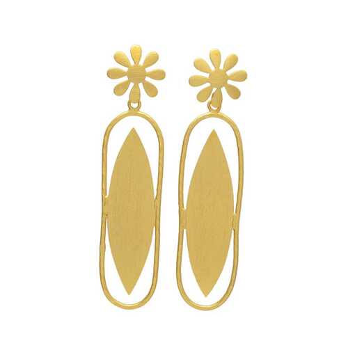 Gold plated flower top woman dangle earring