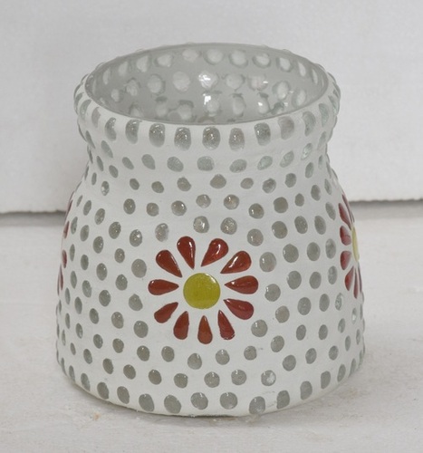 Decorative White Mosaic Glass Votive - Color: Multicoloured