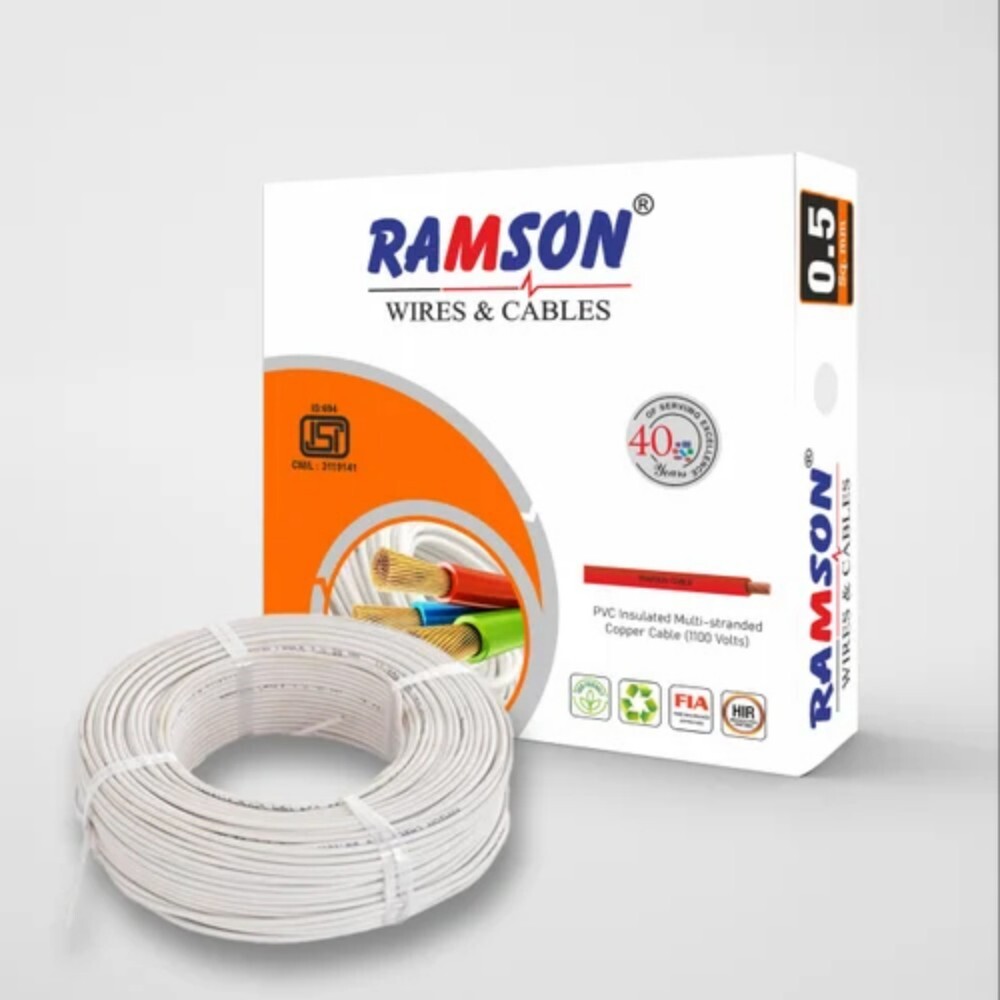 White PVC Insulated 0.5 Sqmm Single Core Copper Wire - Durable, Warranty Included, Designed for Commercial Use
