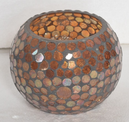 4 Inch Round Mosaic Votive Glass