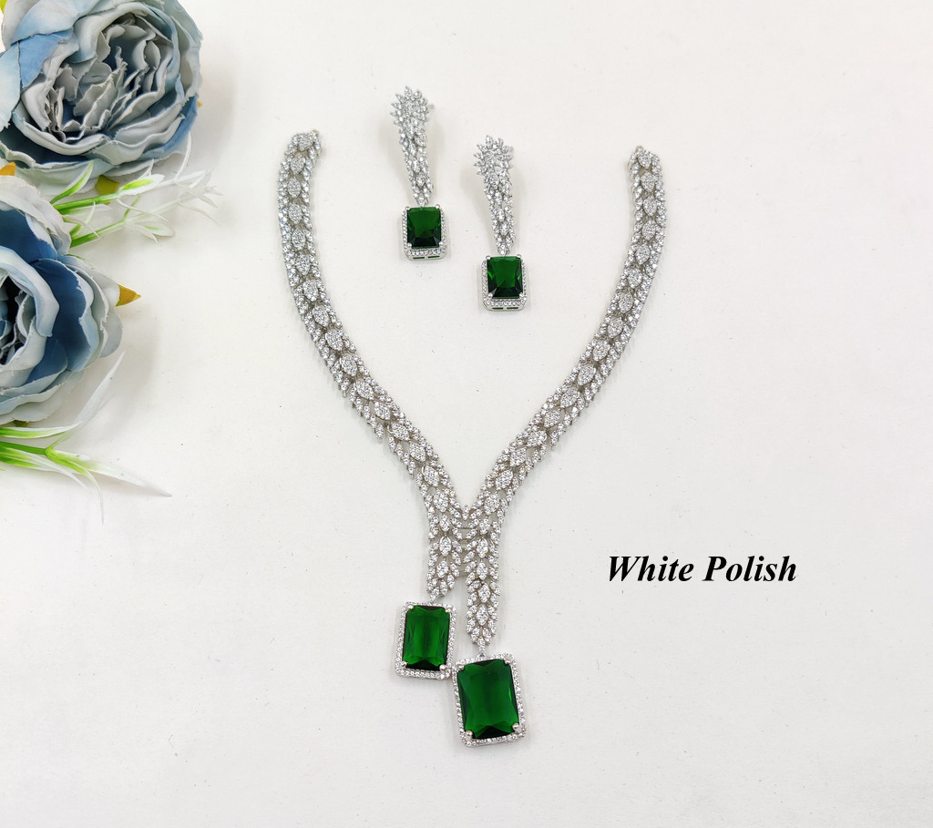 Designer Colour Stone American Diamond Necklace