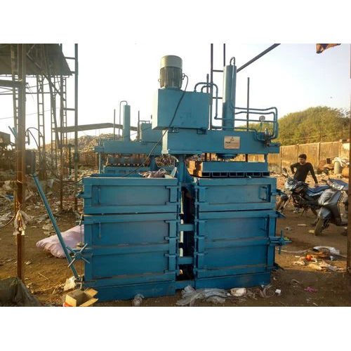 Blue Double Box Single Cylinder Cardboard Baling Machine