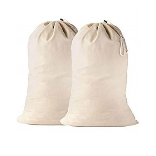 White Cotton Laundry Bag Design: Plain