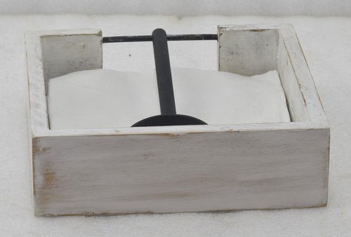 7 Inch Wooden White Washed Napkin Holder