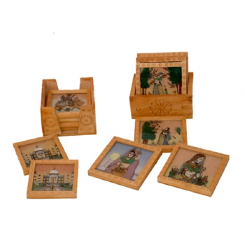 Brown Wooden Square Coaster Set