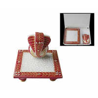 Marble Chowki Ganesh Ji - 4x4mm Religious Idol, Elegant Design For Worship Or Decoration, Durable Quality