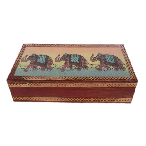 Multicolor Wooden Box With Elephant Gemstone Painting