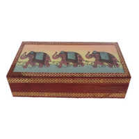Multicolor Wooden Box With Elephant Gemstone Painting