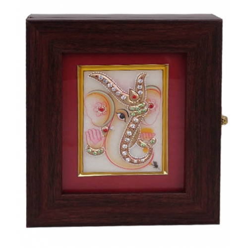 Italian Box With Marble Painting Ganesh Ji - Printed Artwork on Wood, Available in Various Sizes, Elegantly Framed