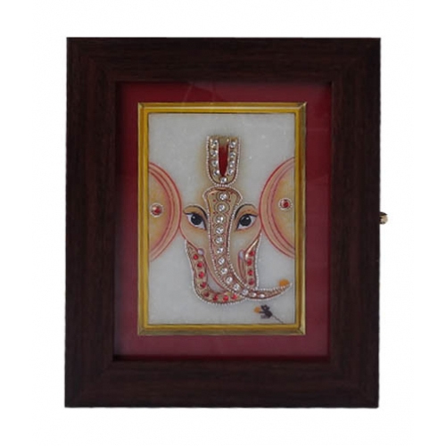 Multicolor Italian Box With Marble Stone Work Painting Ganesh Ji