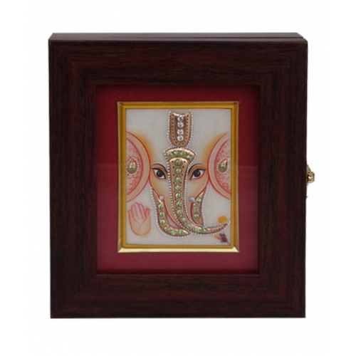 Multicolor Italian Box With Green Stone Marble Painting Ganesh Ji