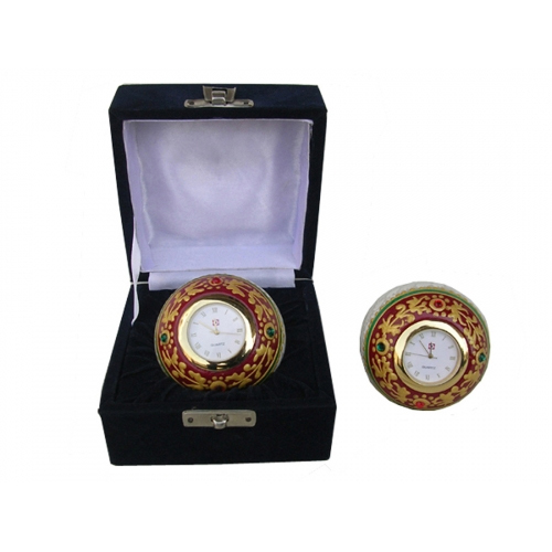Marble Paper Weight Clock - High-Quality Round Design , Smooth Surface in Vibrant Red Multicolor