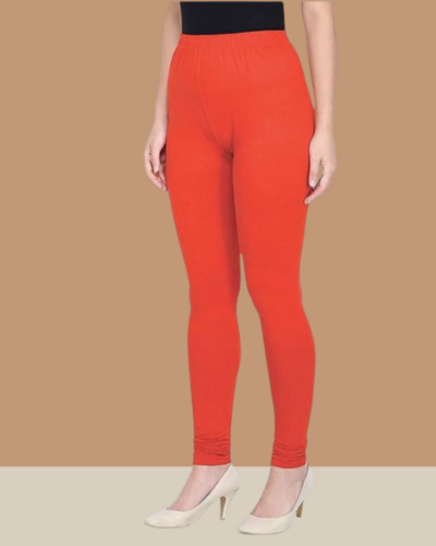 Orange full length Churidar cotton Leggings