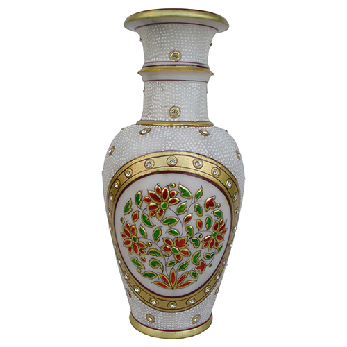 9Inch White Dots Floral Design Marble Vase Height: 9 Inch (In)