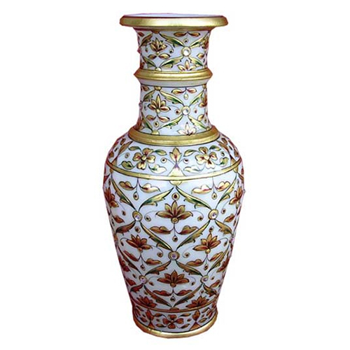 9 inch Fine Florel Work Marble Vase