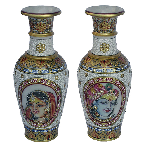 12Inch Radha Krishna Marble Vase Height: 12 Inch (In)