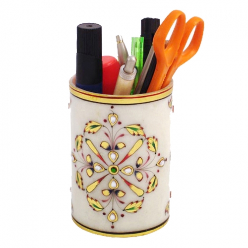 Multicolor Exclusive Gold Work Marble Pen Holder