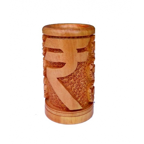 Wooden Rupee Pen Holder - High-Quality Wood, Different Sizes , Multicolored Round Design for Industrial Use