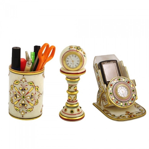 Marble Gift Set - High-Quality Marble Multi-Shaped Multicolor Design | Elegant Pen Holder Watch and Mobile Holder for Industrial Use