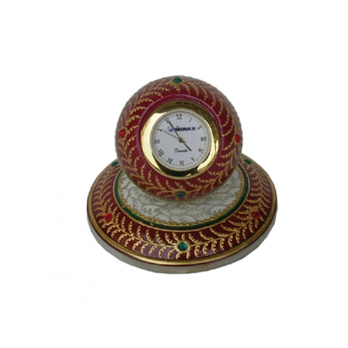 Red Gold GS Marble Round Clock - Multicolored High-Quality Marble Construction , Elegant Decorative Timepiece for Industrial Spaces
