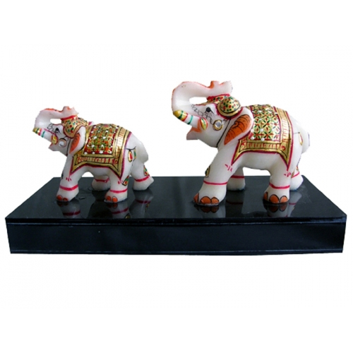 Multicolor Red Gold With Base Marble Elephant