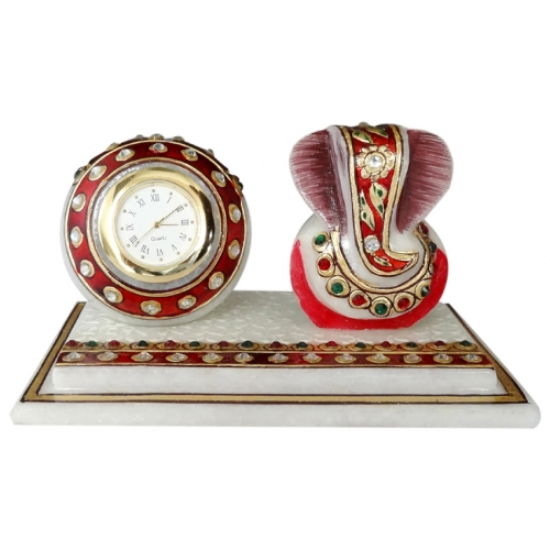 Multicolor Marble Ganesh Ji With Clock