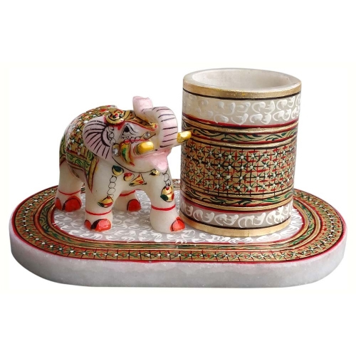 Multicolor Marble Elephant With Pen Holder