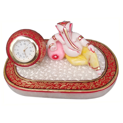 Marble Masand Ganesh Ji With Clock - High-Quality Multicolored Marble Various Sizes Available | Elegant Design Reliable Timekeeping for Home or Office
