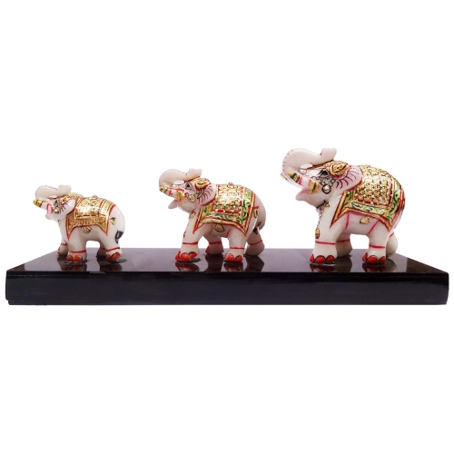 Multicolor 3 In One Marble Elephant Family