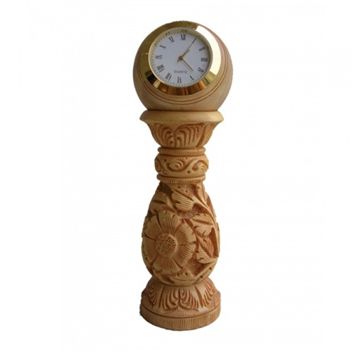 Multicolor Wooden Pillar Clock Flower Work