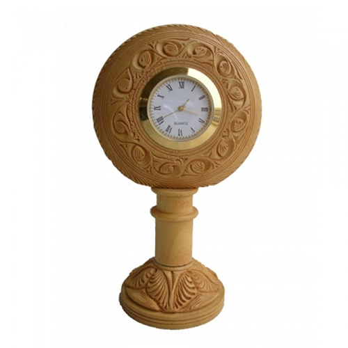 Brown Wooden Pillar Watch With Clock