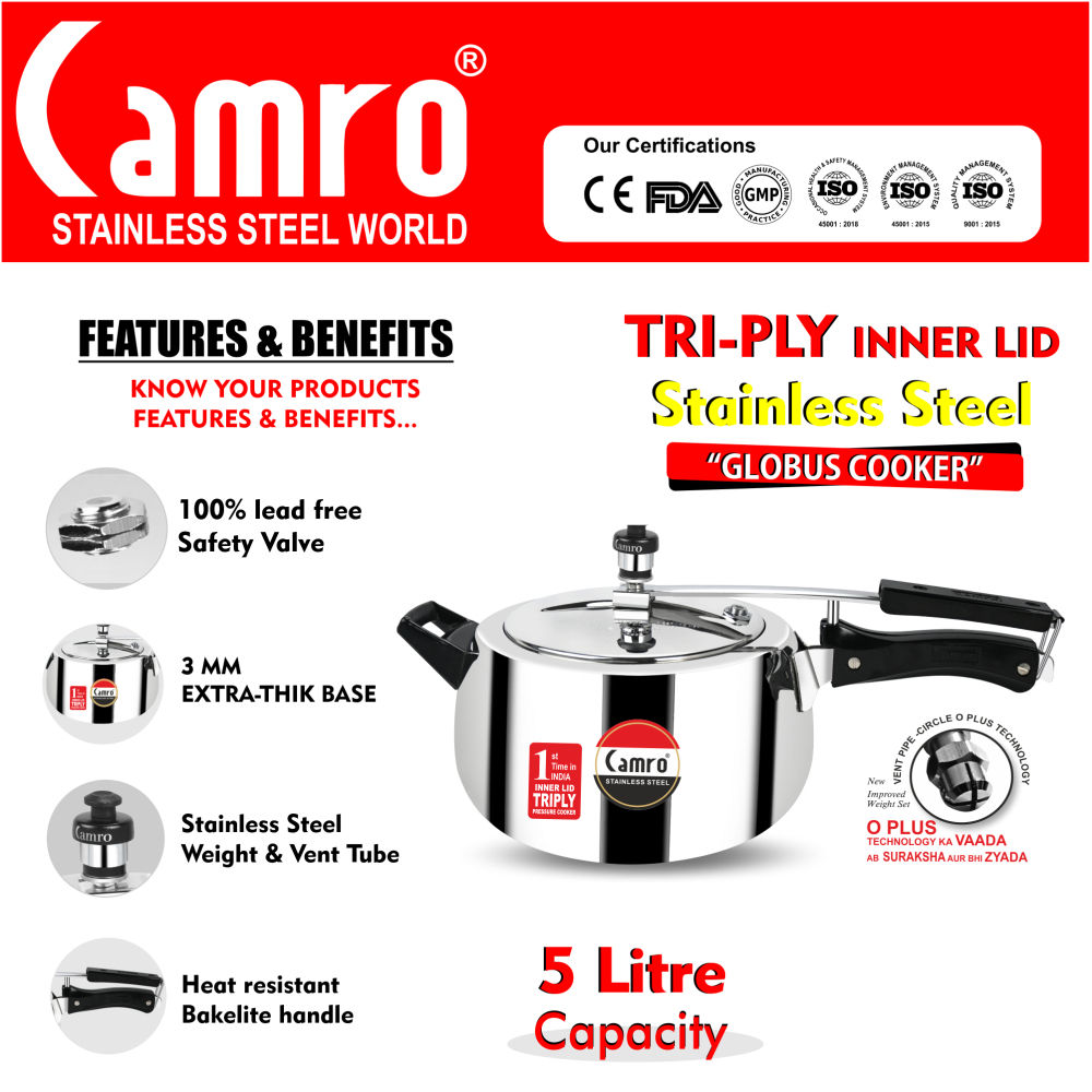 Camro Triply Pressure Cooker (Globus) 5 Liters