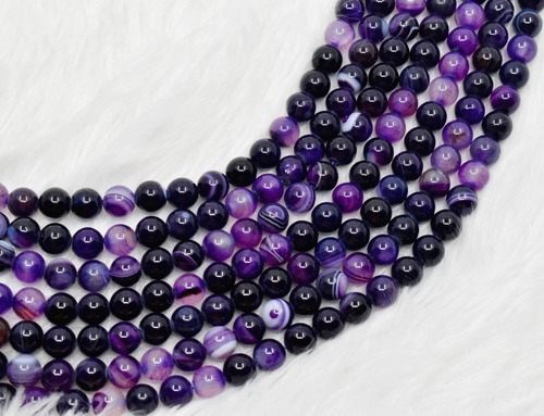 8mm Banded Agate Purple Beads, Gemstone Beads for Necklace ,Crystal Beads Jewelry