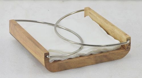 7 Inch Wooden Napkin Holder With Silver Plated Handle