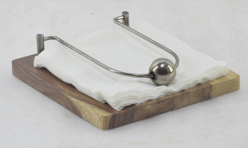 7 Inch Wooden Napkin Holder With Pearl Silver Plated handle