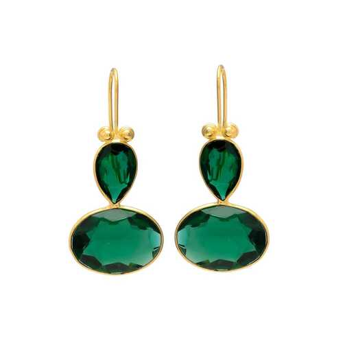 Emerald Green Quartz Teardrop Hook Earrings