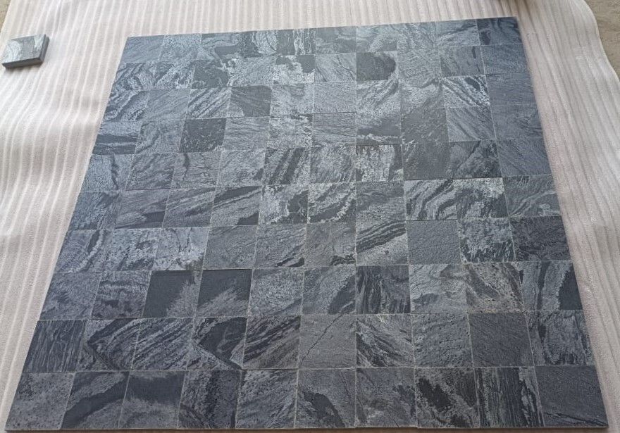 Silver Grey Quartzite Slate 100x100 mm Honed and Brushed Decorative Swimming Pool Flooring Wall Cladding Stone