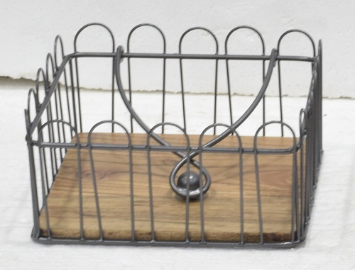 8 Inch Wooden Napkin Holder With Metal Wire Frame