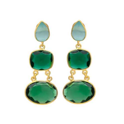 Emerald Green Quartz and Turquois Dangle Earrings