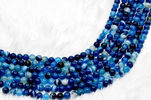 8mm Banded Agate Blue Beads, Gemstone Beads for Necklace ,Crystal Beads Jewelry