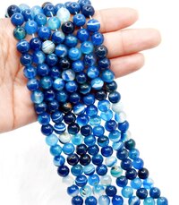 8mm Banded Agate Blue Beads, Gemstone Beads for Necklace ,Crystal Beads Jewelry