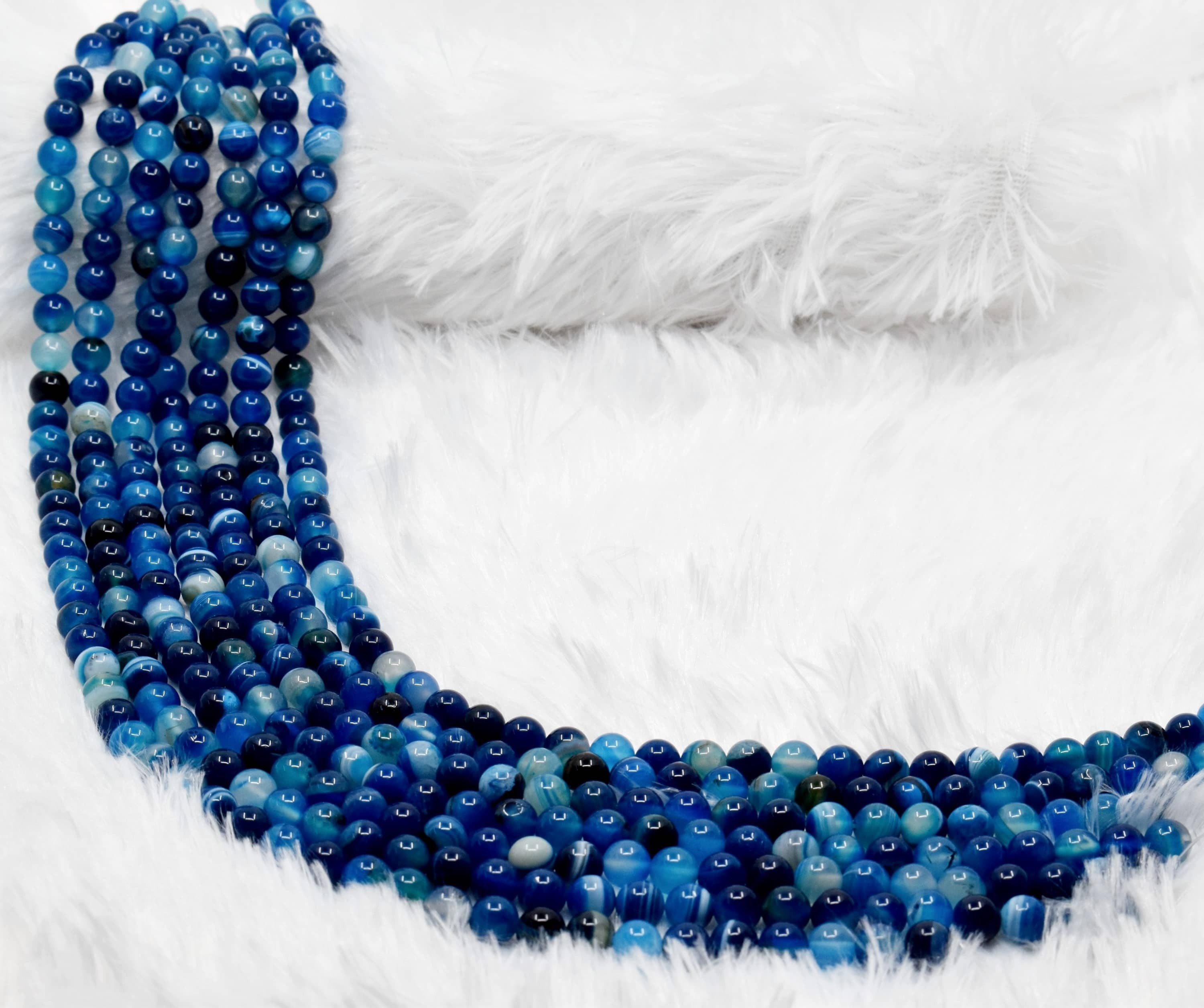 8mm Banded Agate Blue Beads, Gemstone Beads for Necklace ,Crystal Beads Jewelry