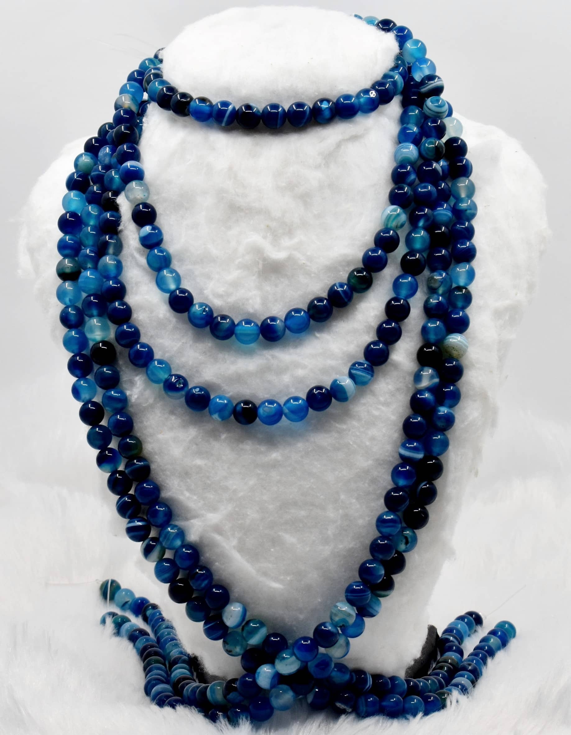 8mm Banded Agate Blue Beads, Gemstone Beads for Necklace ,Crystal Beads Jewelry