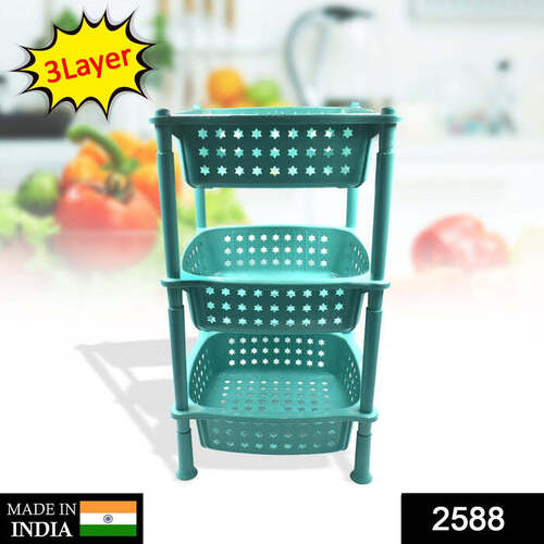 3 LAYER ROUND KITCHEN TROLLEY BASKET